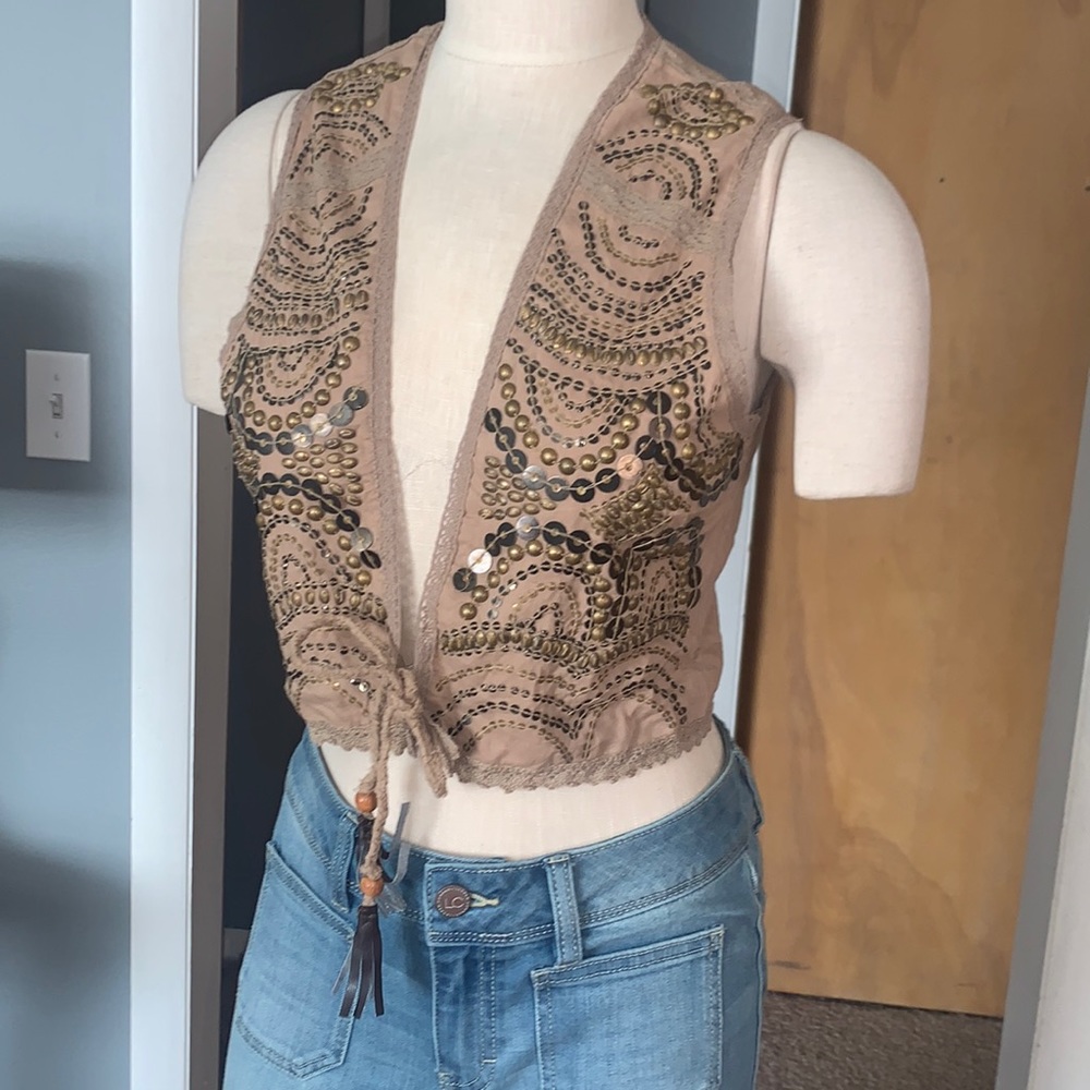 Bohemian cropped beaded vest large